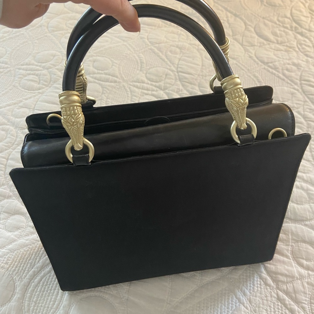 Barry Kieselstein blk leather and silk handbag